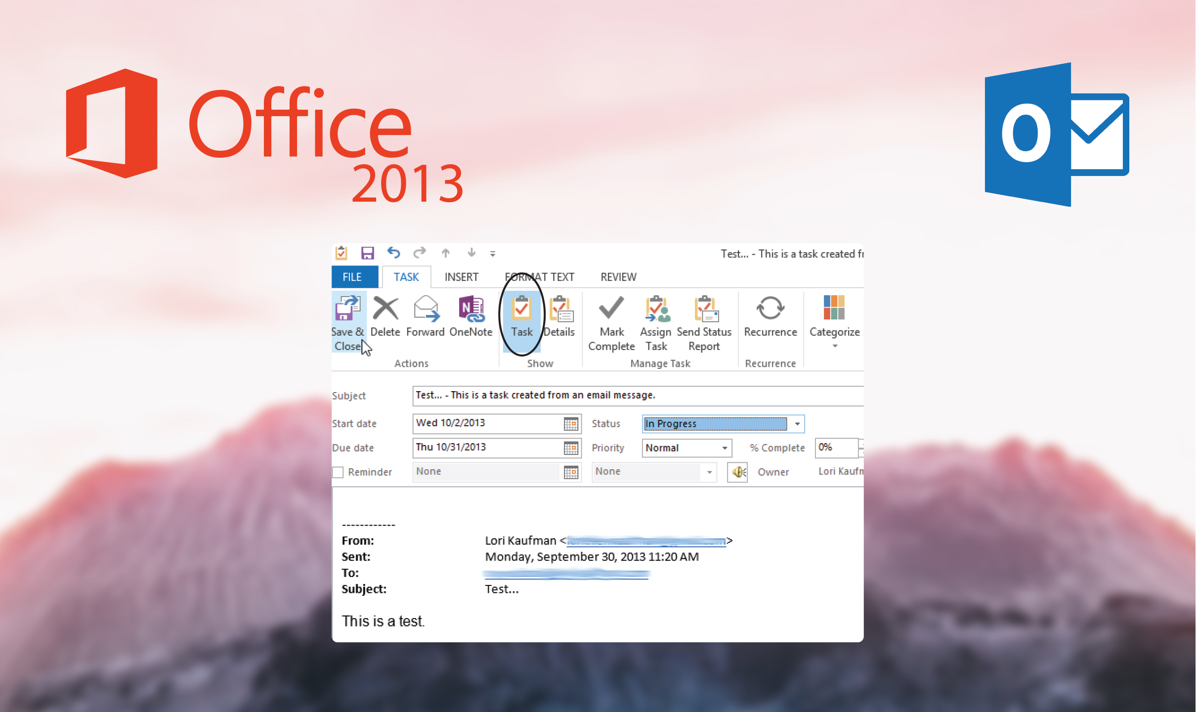 Outlook 2013 Convert an email to a task