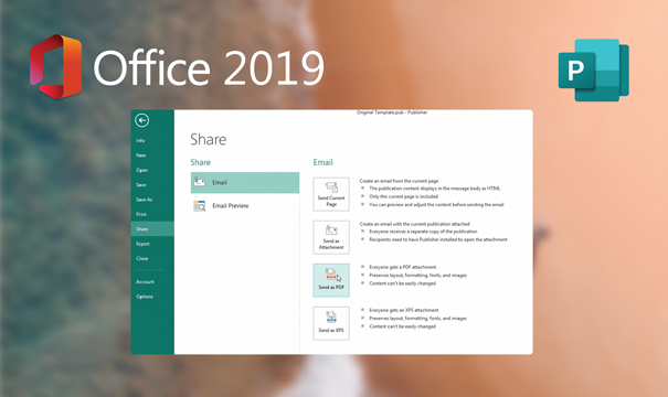 Publisher 2019 Sharing work with your team